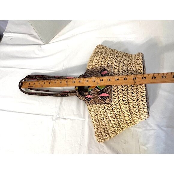 Vince Camuto Lena Straw Tote Bag Faux Snakeskin Duo Handles Boho Chic Beachy - Picture 9 of 12